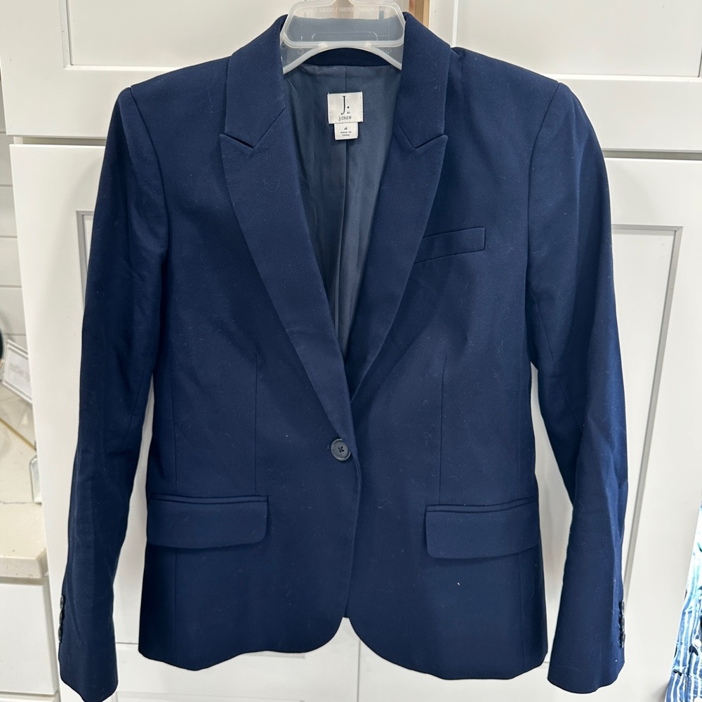 J Crew‎ Navy Blue Cotton Work Blazer Size 4